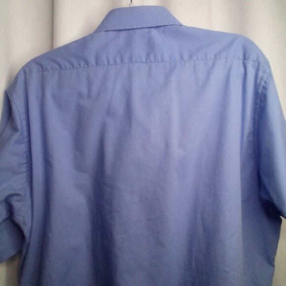 John Weitz Button Down Shirt Men 16 1/2 Short Sleeve Pocket Blue - Picture 2 of 14